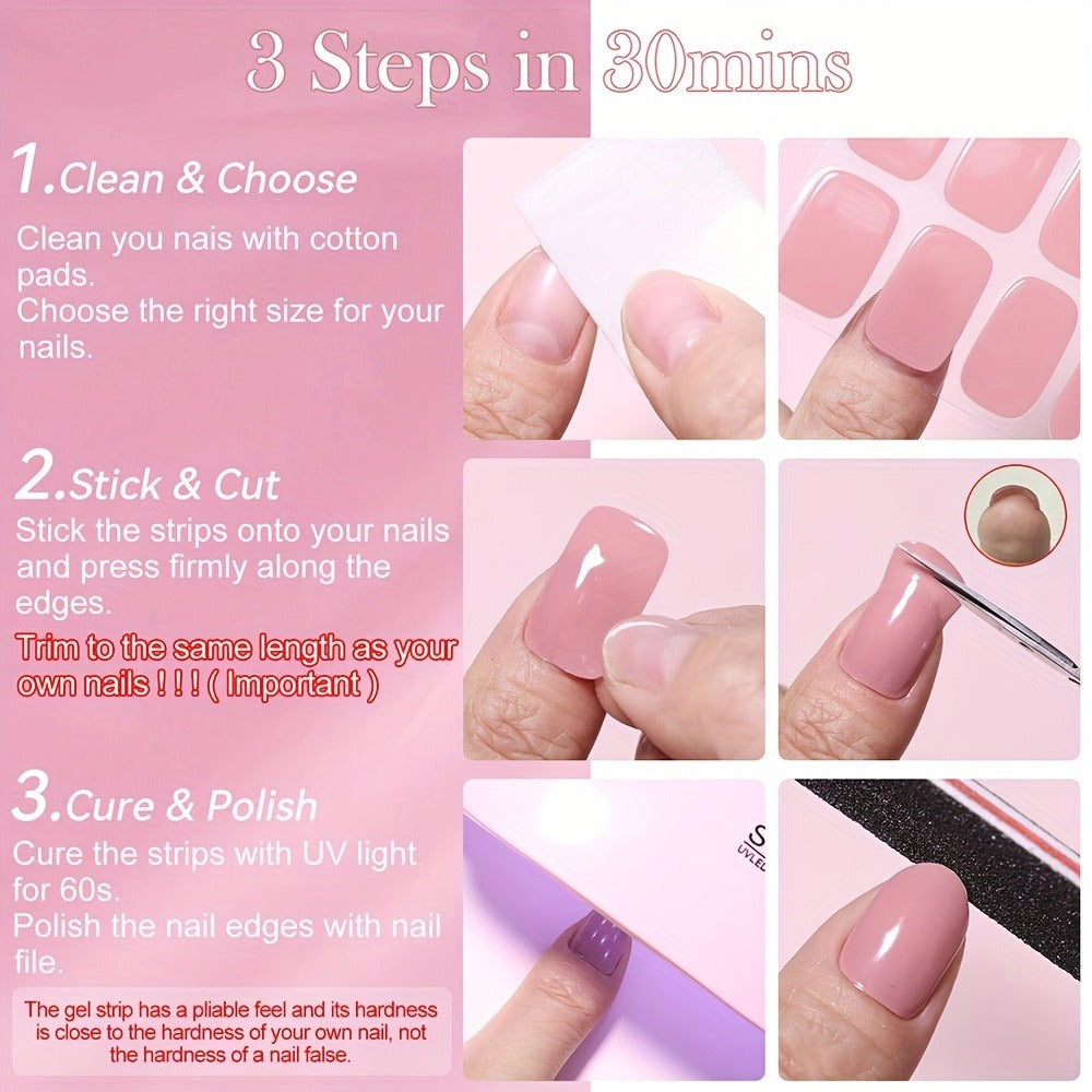 Semi Cured Gel Nail Strips Kit with Handheld LED Nail Lamp, 20 Real Gel Nail Stickers Wraps for DIY Nail Art — image 10