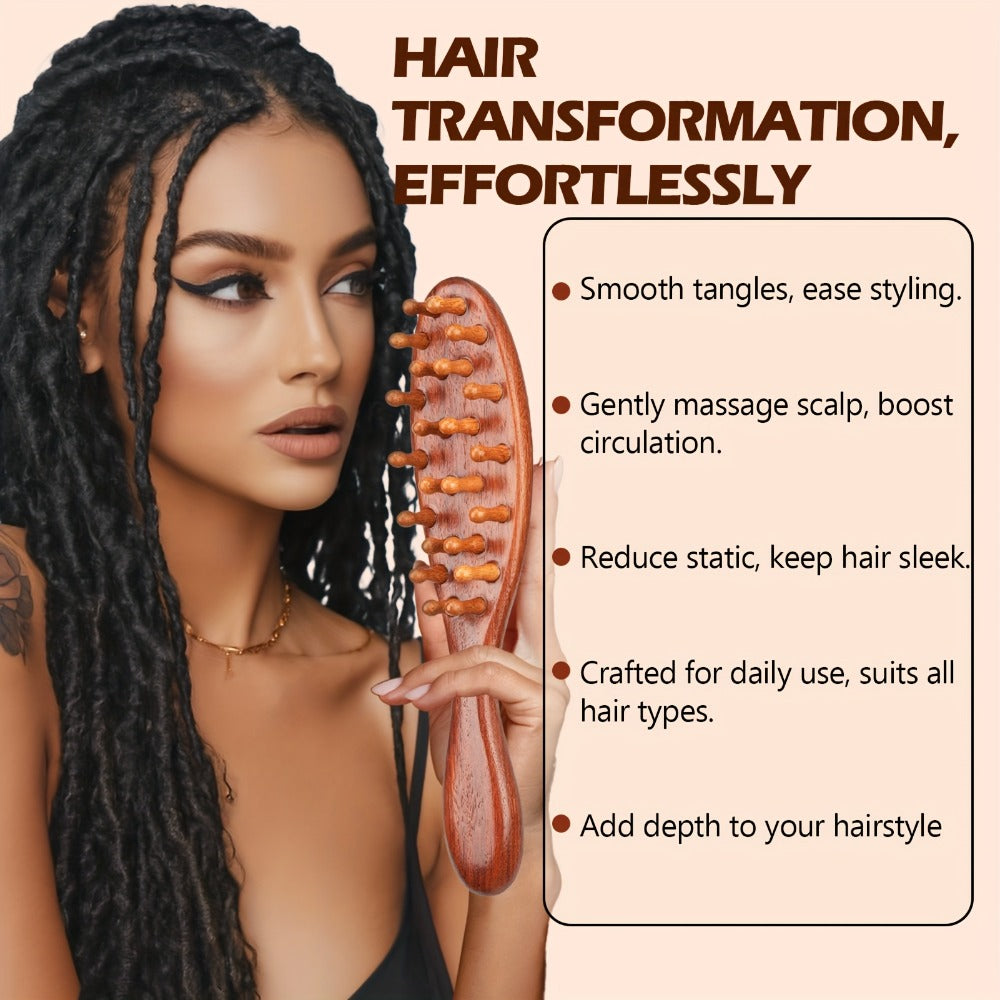 Sandalwood Loc Comb Wide Tooth 2 Pcs Wooden Ergonomic Detangling Comb for Dreads Locs Curly, for Home, Travel and Salon Hair 