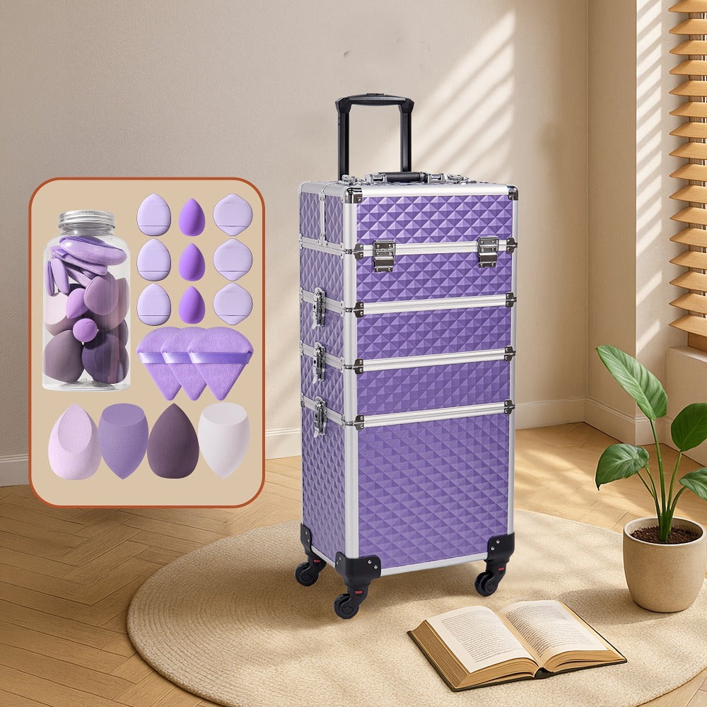Makeup Train Case in a Large Rolling 4-in-1 Trolley Design with 360 Degree Swivel Wheels for Professional Salon Use — image 3
