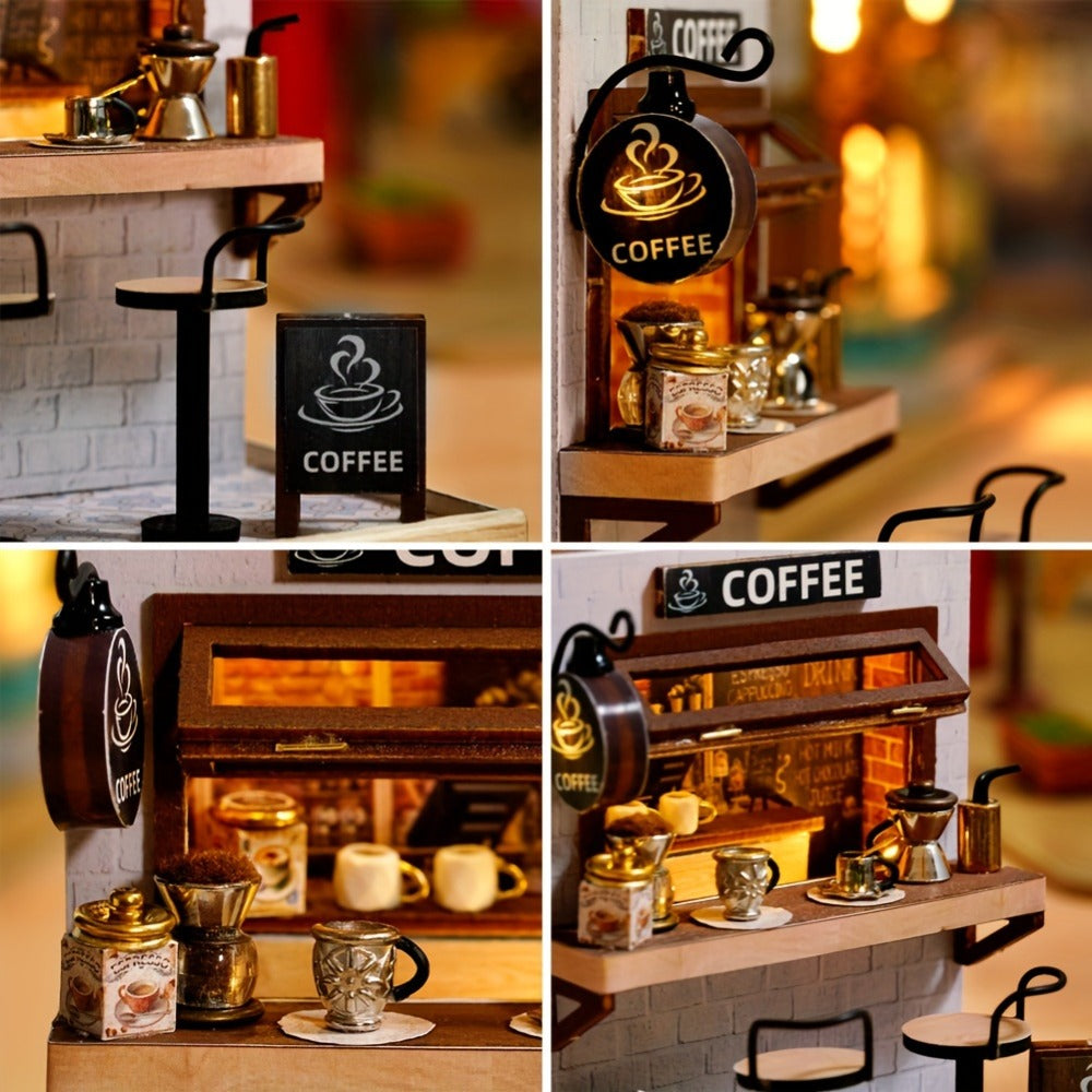 DIY Miniature Shop Dollhouse Kit with Dust Cover, Wooden Mini Store Assembly Set, 4 Themes Sakura Noodles Candy Atelier Coffe