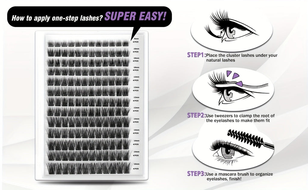 156-Piece Mixed Self-Adhesive Lash Cluster Tray with Black Tweezers and Spoolie Brush in Mixed Style — image 16