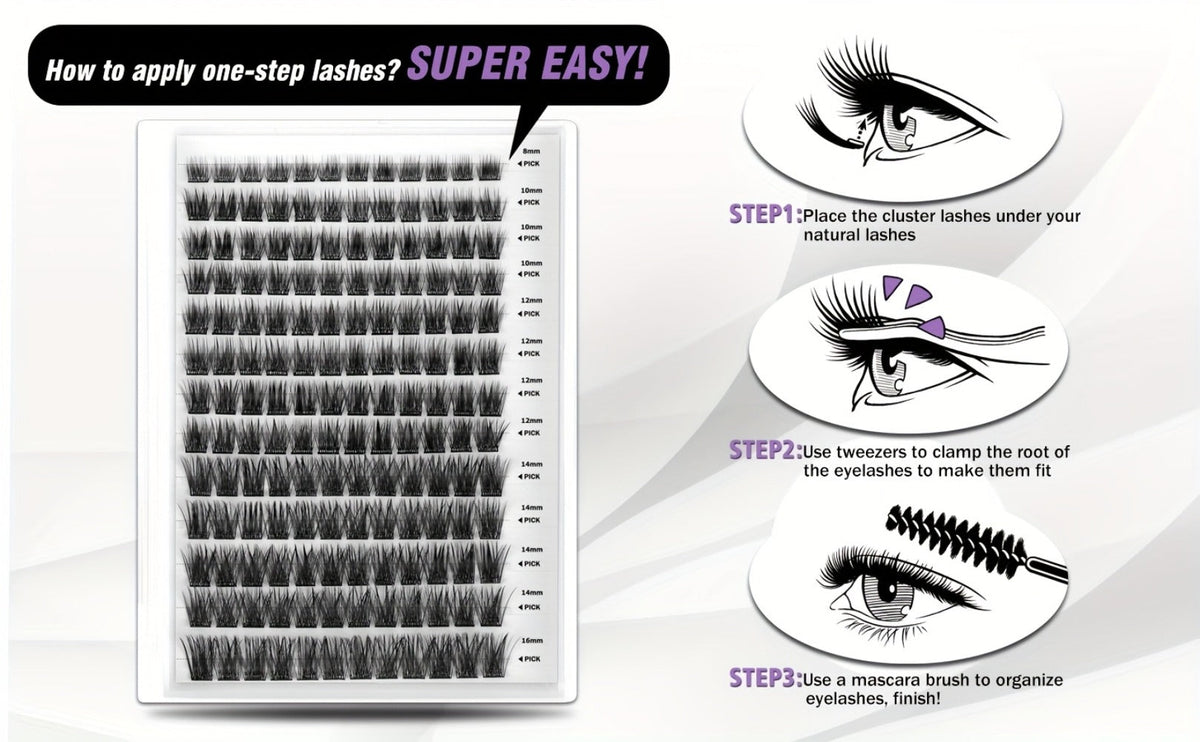156-Piece Mixed Self-Adhesive Lash Cluster Tray with Black Tweezers and Spoolie Brush in Mixed Style — image 16