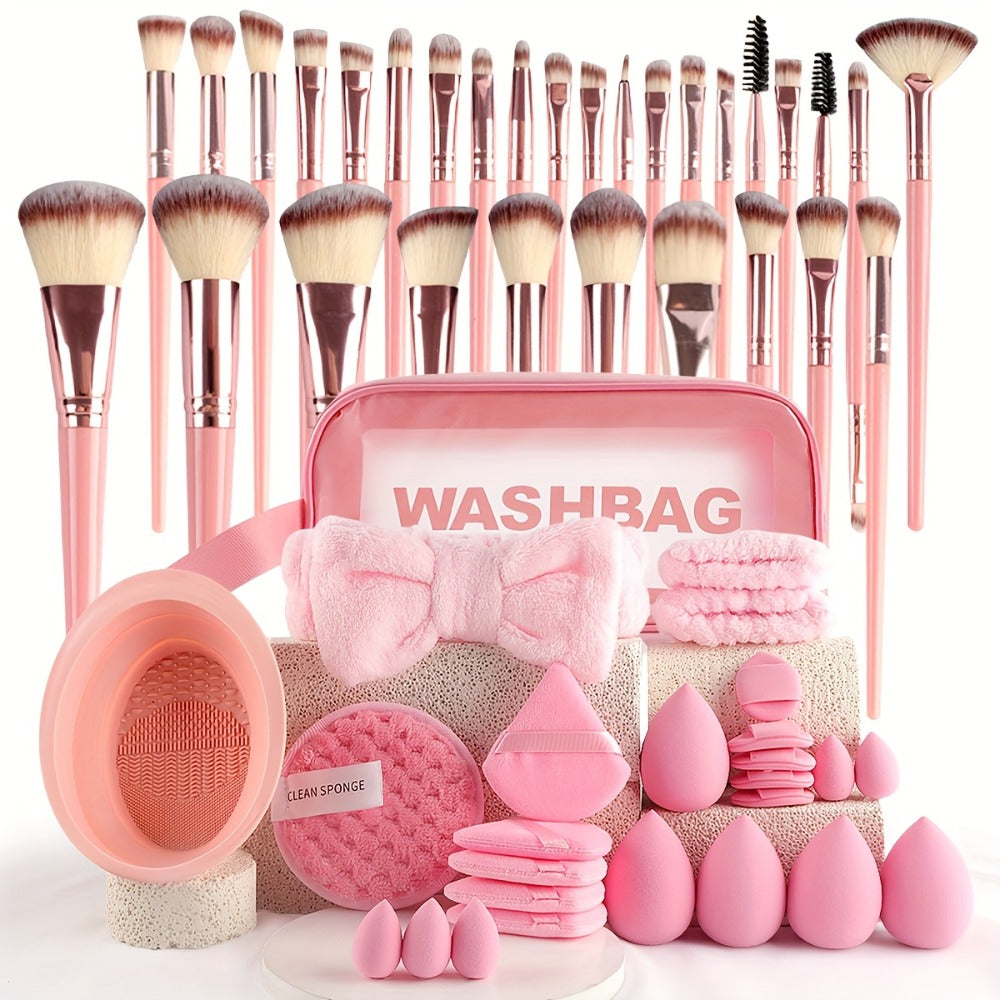 Makeup Brush Set, 56-Piece Polyester Bristle Collection with Wood Handles in Beige, Pink or Brown Color Options — image 6