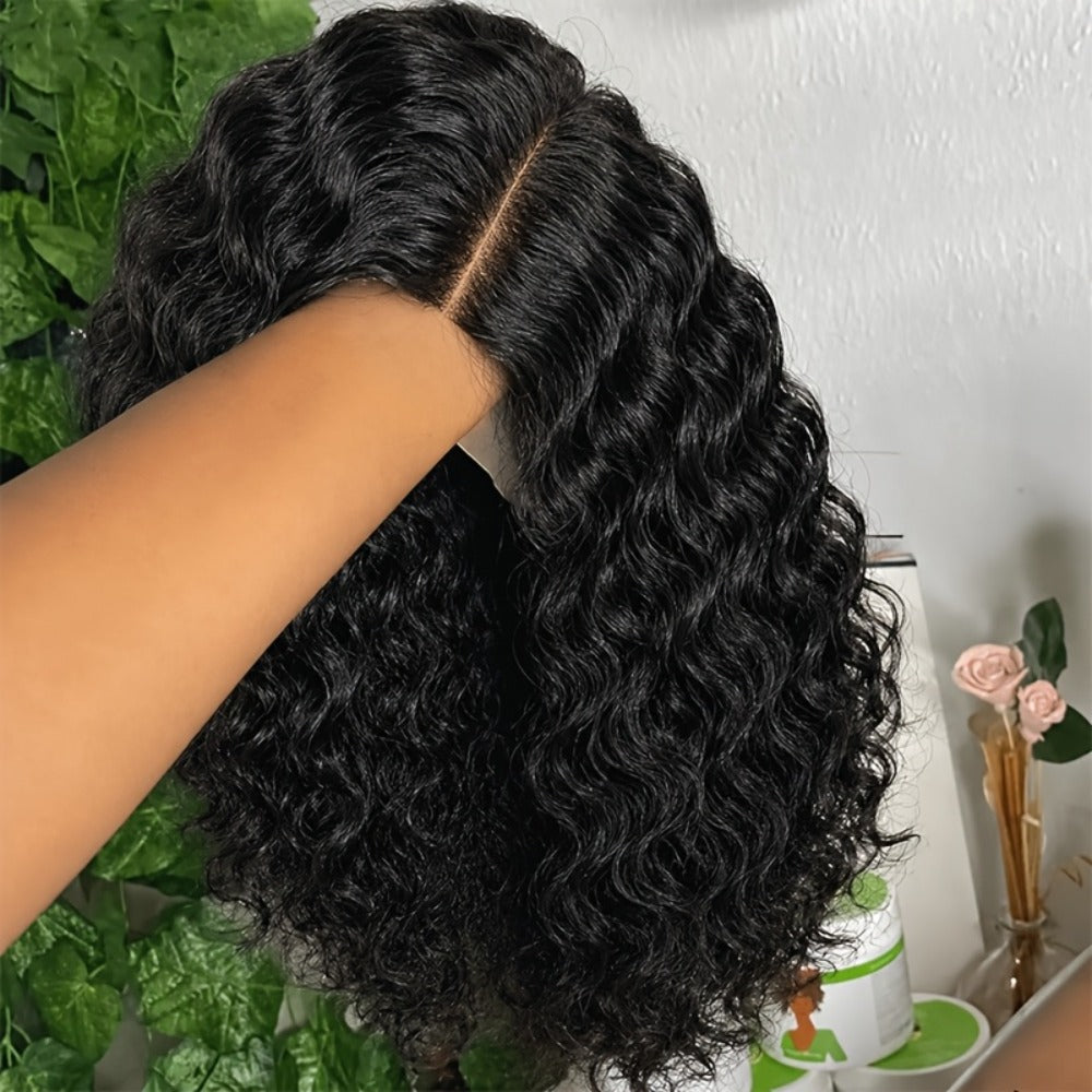 Lace Front Wig Deep-Wave Human Hair Bob, 12-Inch 1B or Natural Black with 4x4 Closure and 22.5-Inch Cap — image 11