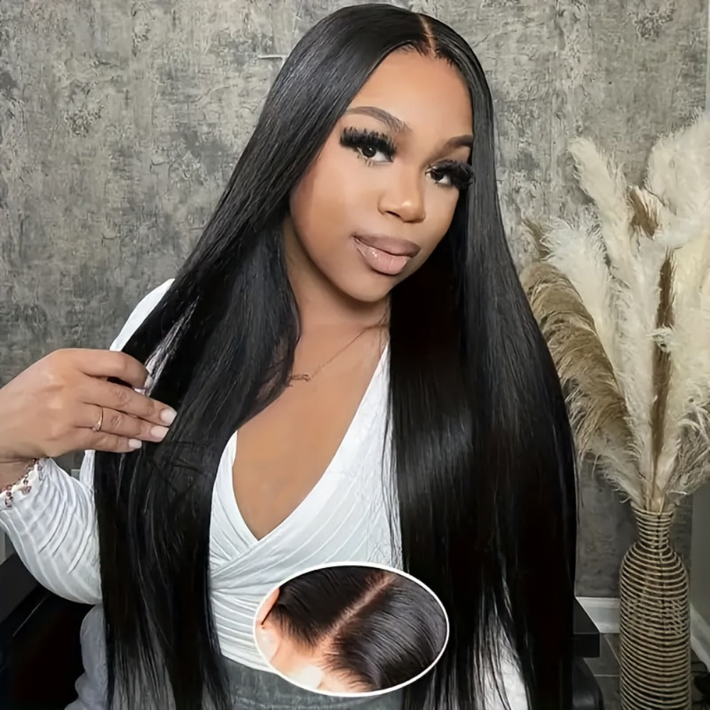 Put On and Go Wig 6x4.5 HD Lace Human Hair Straight 250% Density Glueless Pre-Plucked Pre-Cut Pre-Bleached Knots Long Straigh