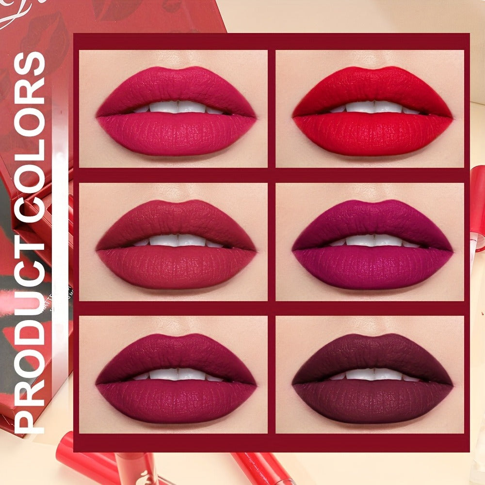 Lip Gloss Set by Dragon Ranee with 6 Red-Tone Matte Lip Colors, Tube Applicators and Gift Box — image 2