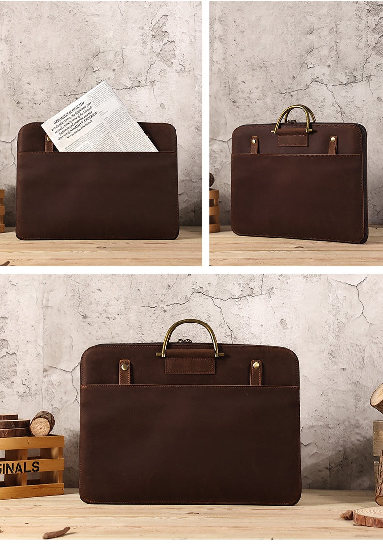 Crazy Horse Leather Men's Business Handbag Genuine Leather Computer Bag