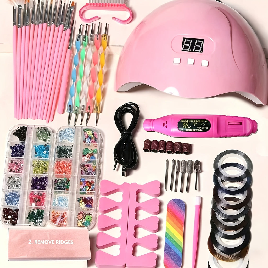 72-Piece Complete Nail Art Set with LED UV Lamp, Electric Nail Drill Pen, Gel Polish, Glue Drying Machine — image 17