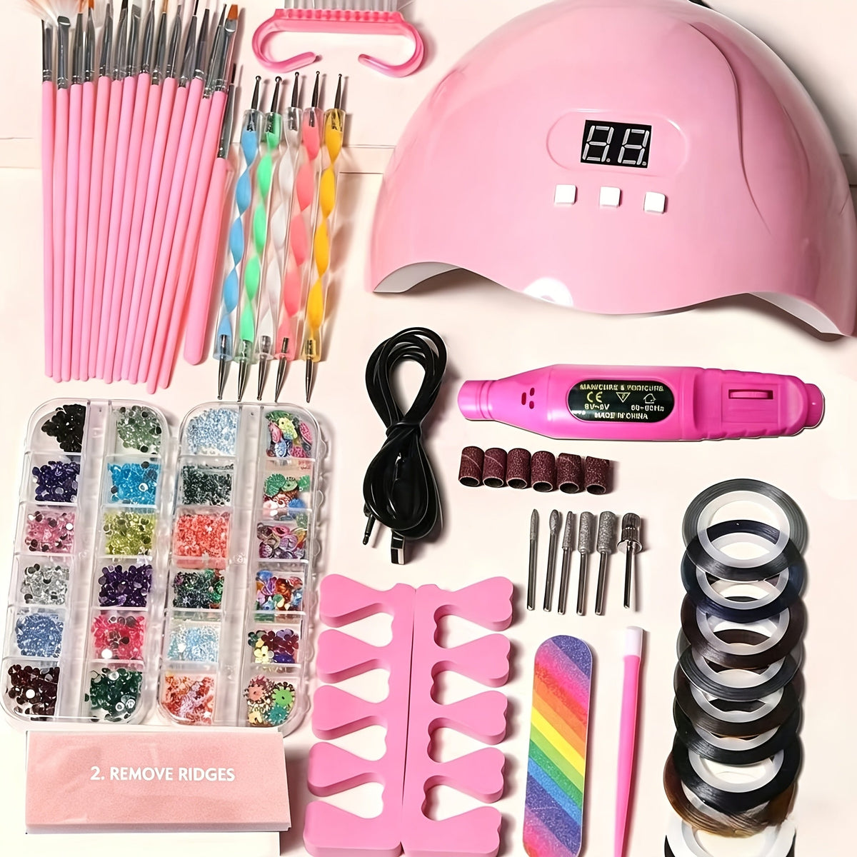72-Piece Complete Nail Art Set with LED UV Lamp, Electric Nail Drill Pen, Gel Polish, Glue Drying Machine — image 17