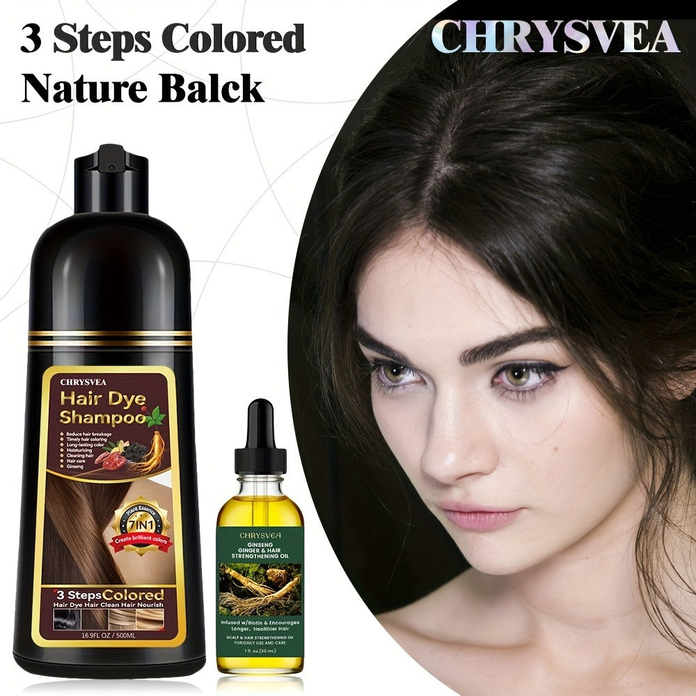 Hair Dye Shampoo, CHRYSVEA 500ml Bottle with 30ml Hair Oil and Nine Shade Options Set for At-Home Color Selection — image 3