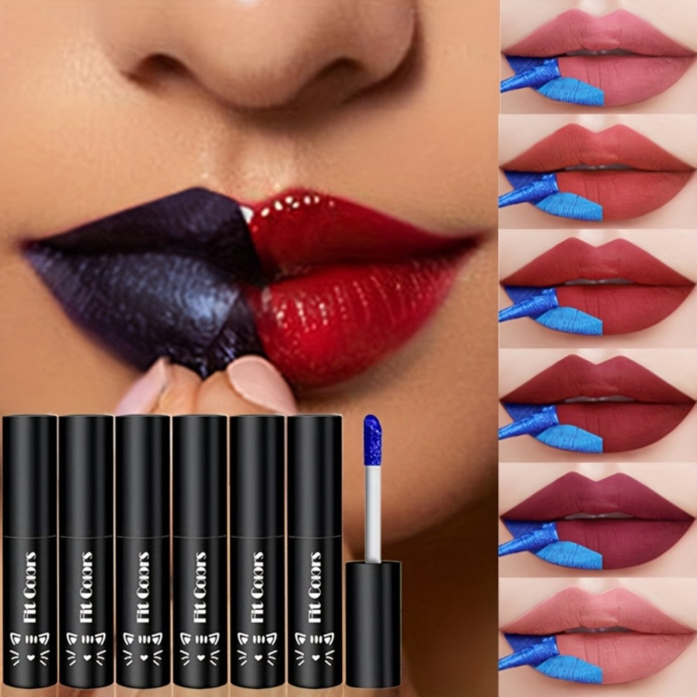 Matte Velvet Lip Stain Set 6 Colors Waterproof Smudge-Proof, Metallic Blue Cobalt Bold Shades Vegan Lip Gloss for All Skin To