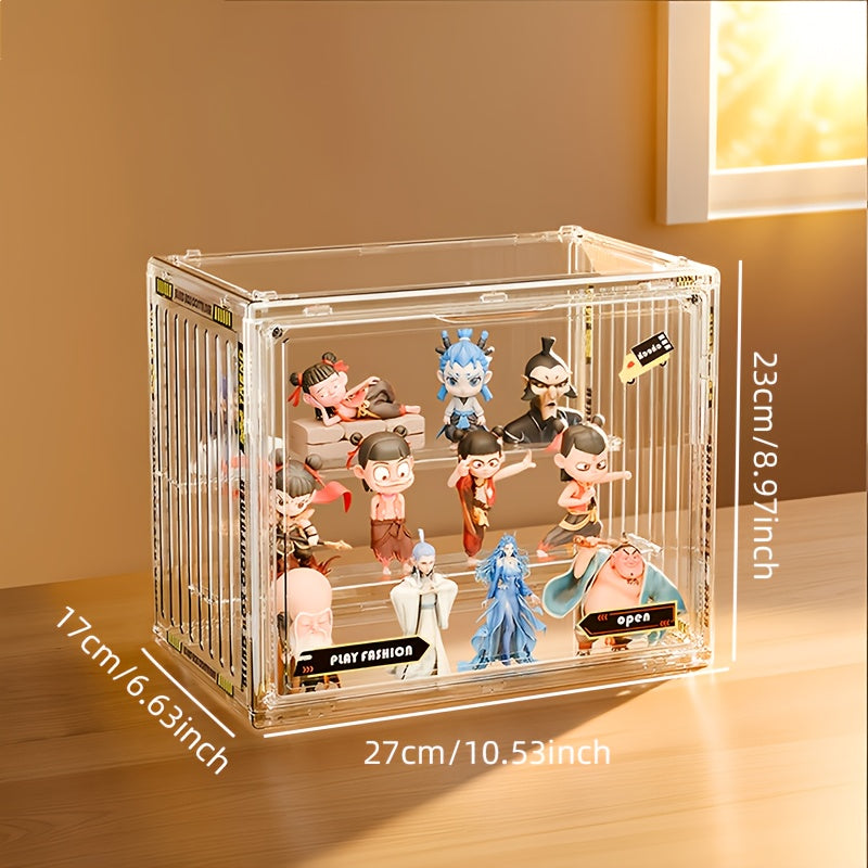 Acrylic Display Case for Figures 3 & 4 Tiers with Adjustable Dividers – Clear Dust-Proof Showcase Box with Magnetic Door for 