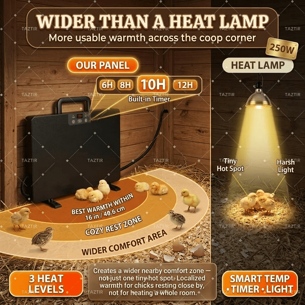 Brooder Heater 250W Heating Panel for Chicks, Ducklings & Quail, 3 Heat Levels, 4-Timer Settings — image 5