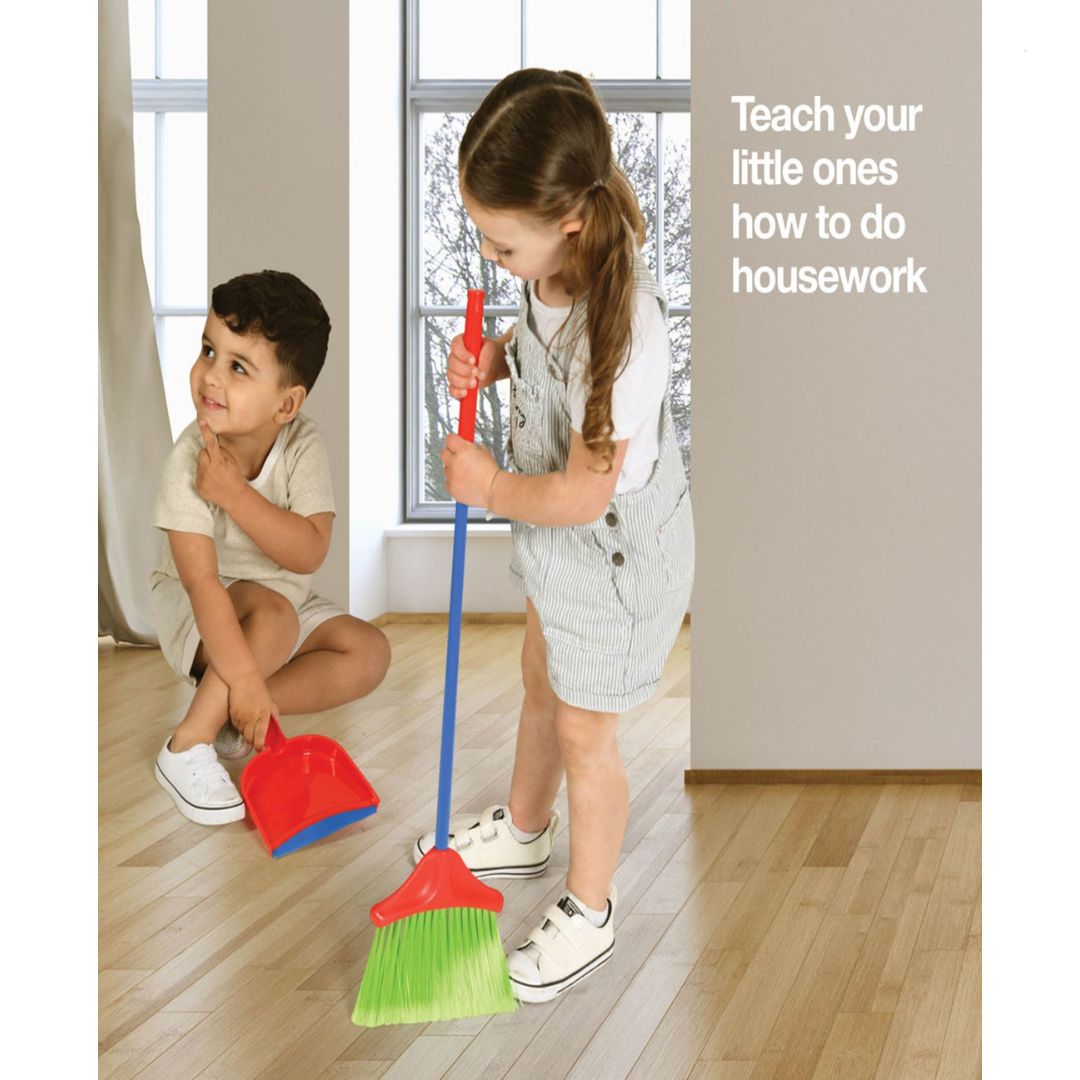 Kids Cleaning Set 4 Piece Toy Broom Mop Brush Dustpan, Pretend Play Housekeeping Kit for Toddlers Boys Girls — image 6
