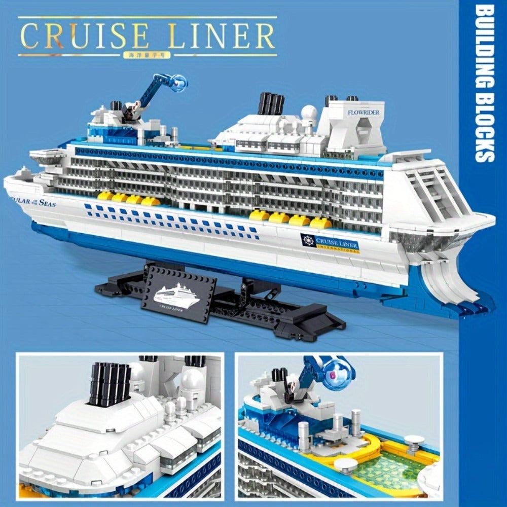 Cruise Ship Building Block Model with 2, 428 Pieces, Display Stand, Support Frame and Detailed Deck Features — image 4