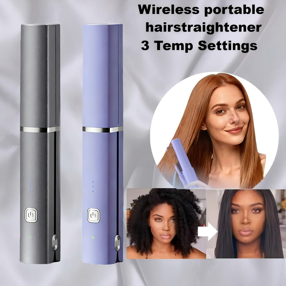 Cordless Straightener and Curler Hair Styling Tool with Three Heat Settings in Gray or Purple — image 1