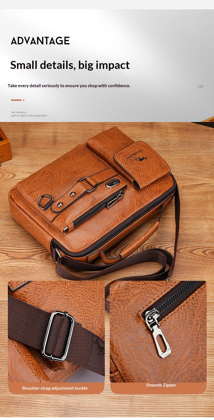 Men's Large Capacity PU Shoulder Bag Retro Business Style