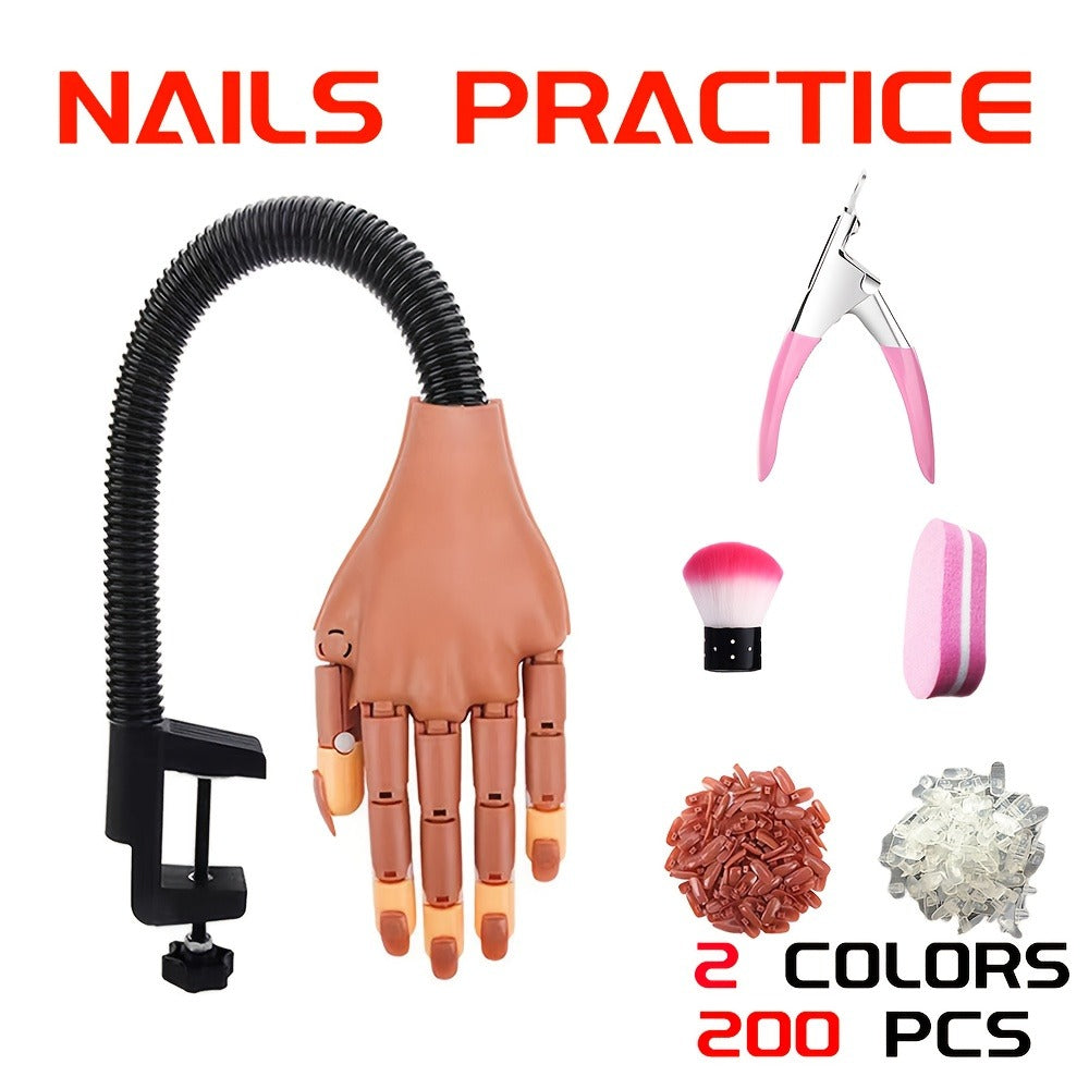 Nail Practice Hand Kit for Acrylic Nails Flexible Training Hand with 200pcs Replacement Nail Pads Clippers — image 2