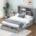 Full Size Platform Bed with Storage Headboard and 2 Drawers, Gray - V.I.P Digital Presence
