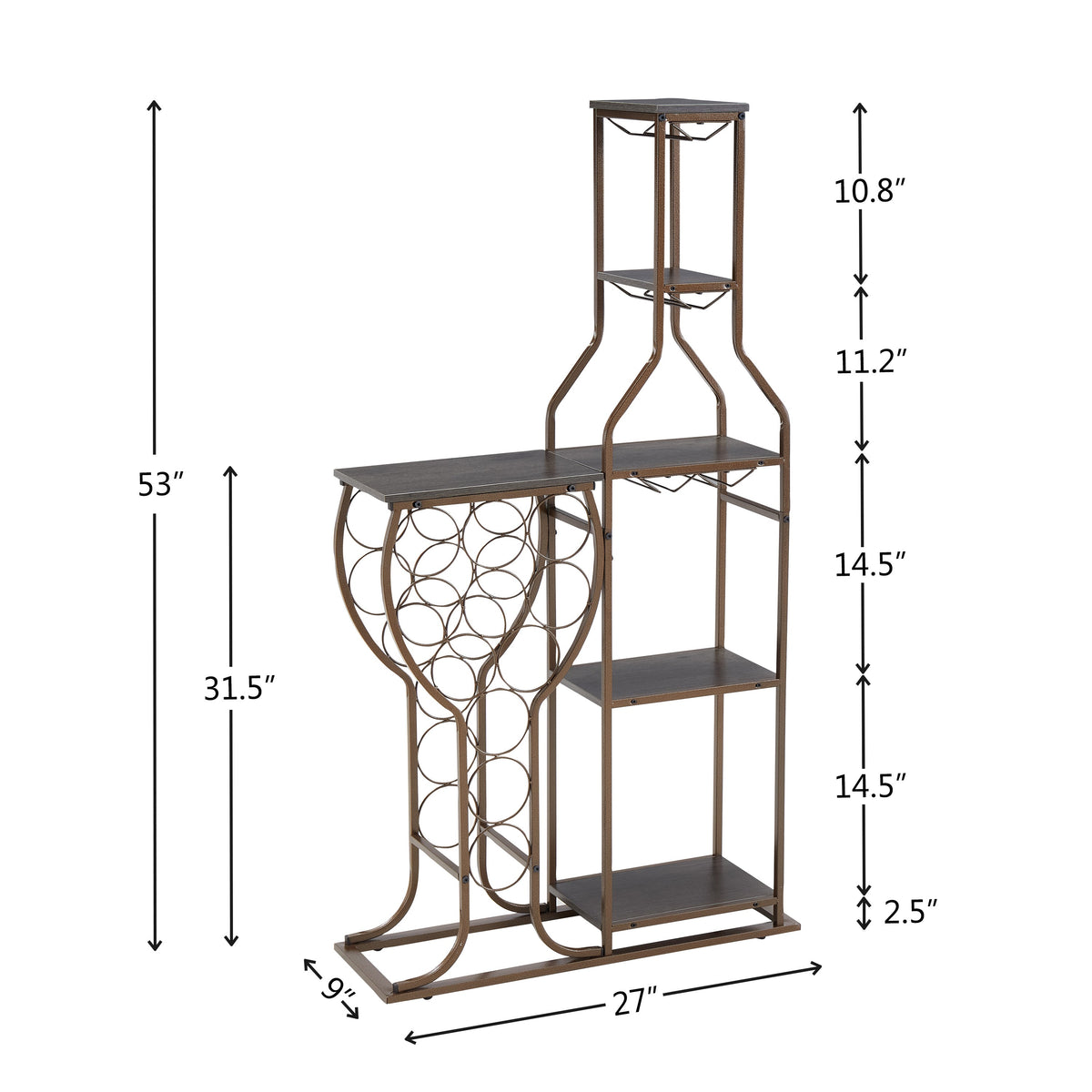 Grey 11 bottle wine grill, 5-layer independent wine rack, with hanging glass rack and storage rack for home wine storage