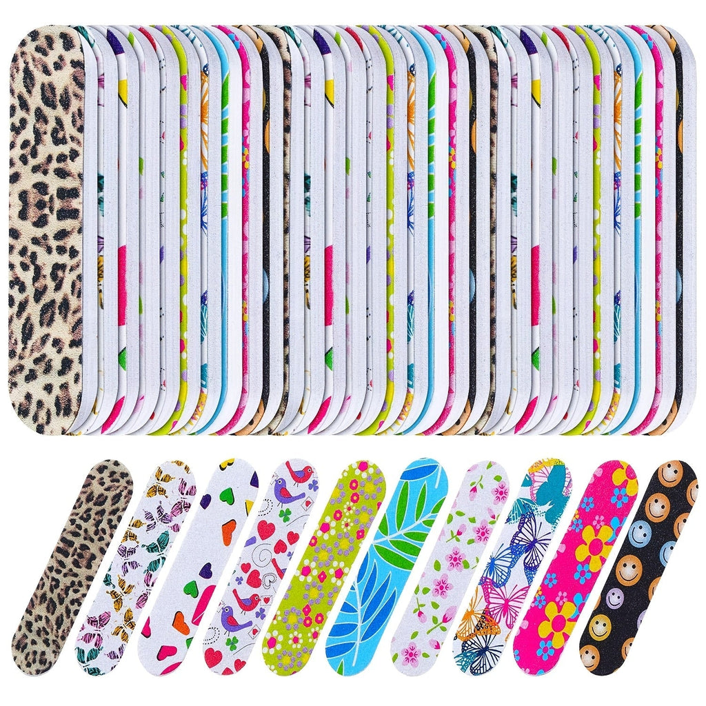 Nail Files Bulk 150 Pack Double Sided Emery Board Colorful Floral Oval Shape Disposable Nail File Set for Nail Shaping Smooth
