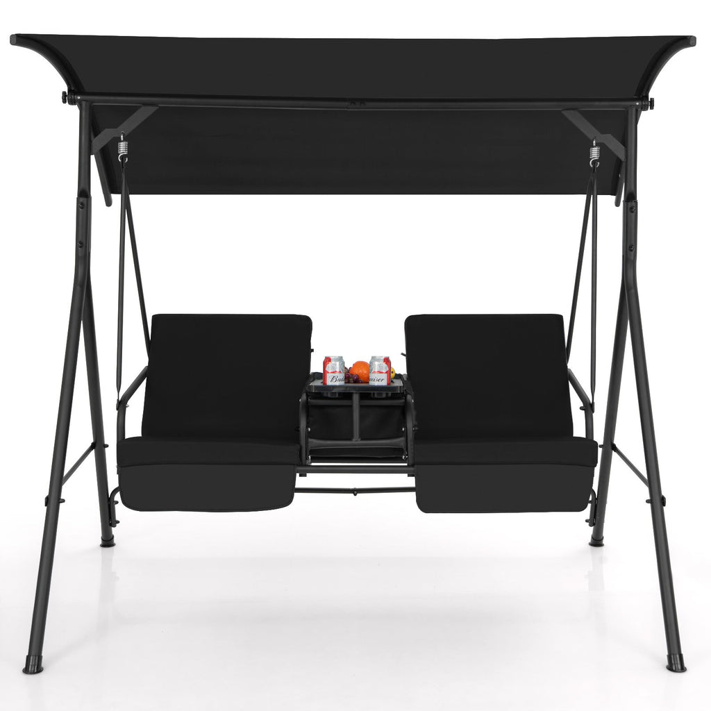 Patio Canopy Swing 2-Person with Cooler Bag Rotatable Tray Cushions 529lbs Backyard — image 3