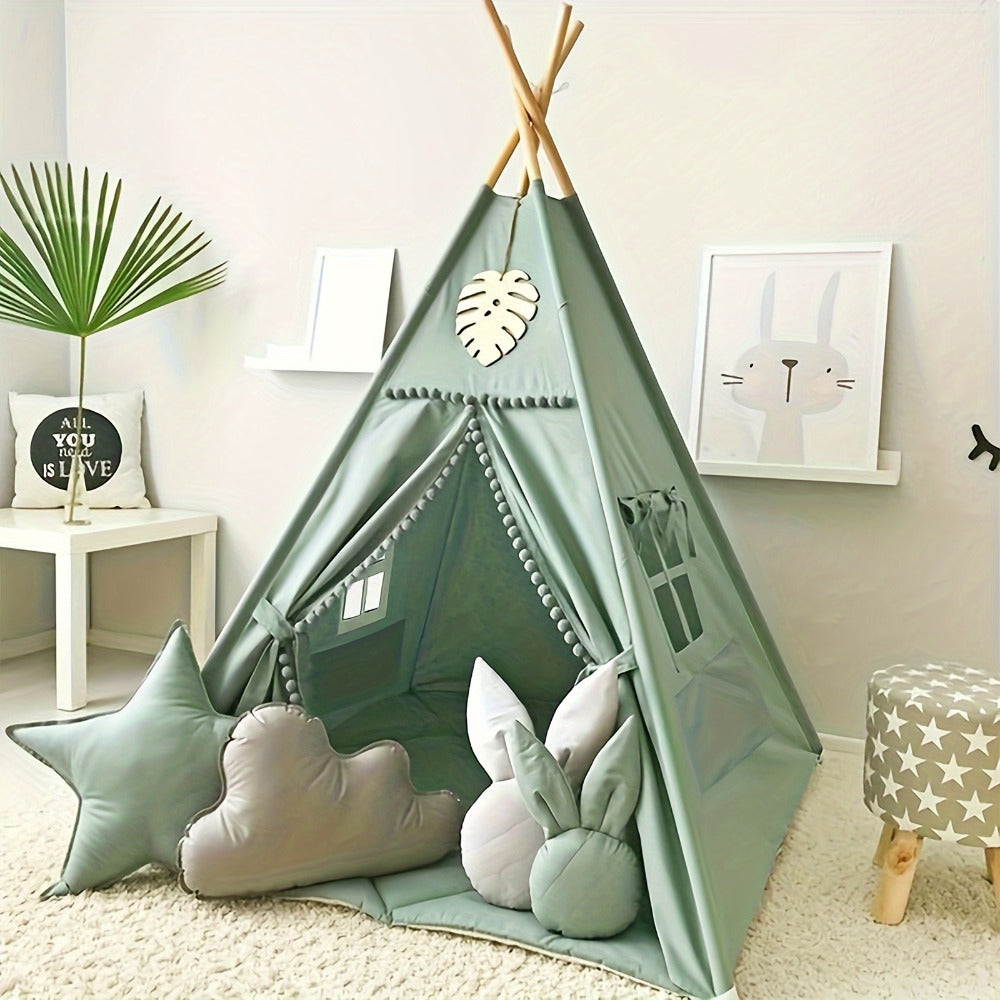 Kids Nordic Style Conical Indoor Play Tent, Teepee Playhouse for Boys & Girls, Beige, No Bottom Pad — image 6
