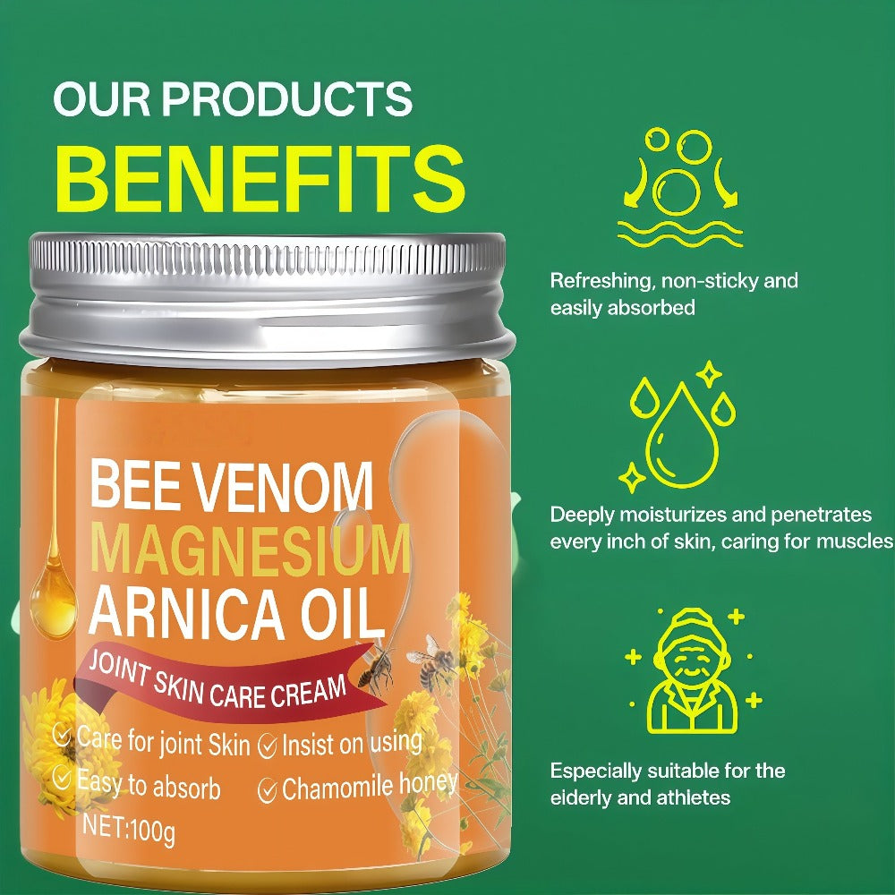 Body Cream 100g Amber Jar with Bee Venom Magnesium and Arnica Oil Package Callouts for External Massage Use — image 8