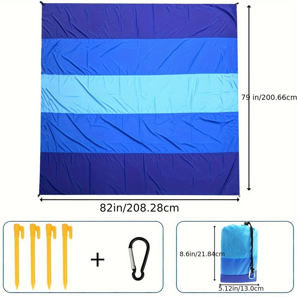 Blue Nylon Beach Mat with Four Stakes, Carabiner and Carry Pouch, 82 x 79in in Two Checkout Labels — image 6