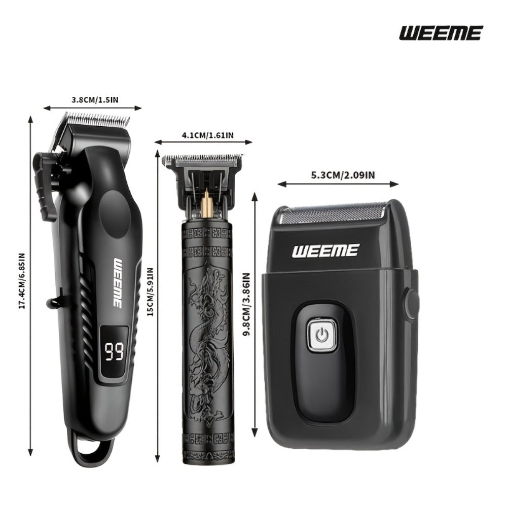 3-in-1 Hair Clipper Grooming Kit for Men – WEEME USB Rechargeable Cordless Beard Trimmer & Body Shaver Set, Home Barber Hair 