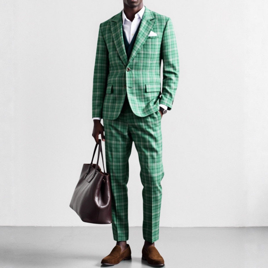 Mens Double-breasted Suit Jacket And Pants Set