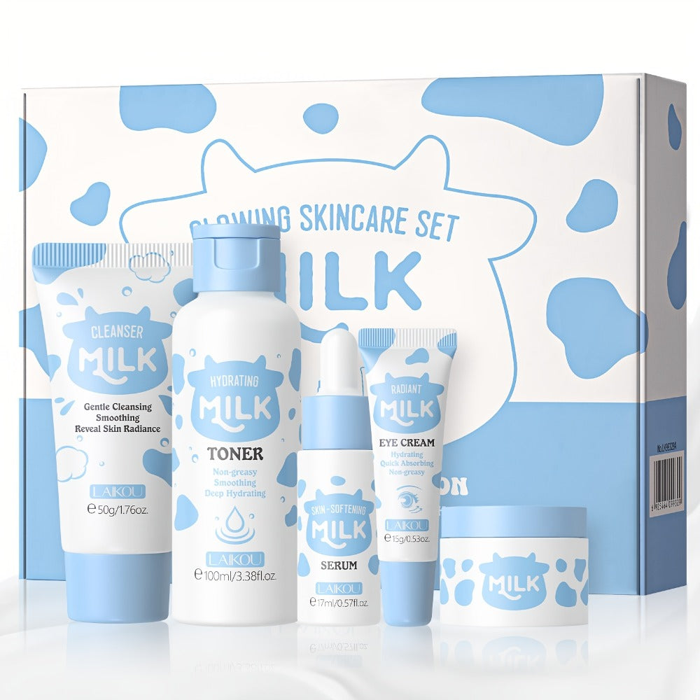 Skincare Set with LAIKOU Label, 5 Milk Niacinamide Alpha-Arbutin Items with Cleanser Toner Serum and Creams — image 1