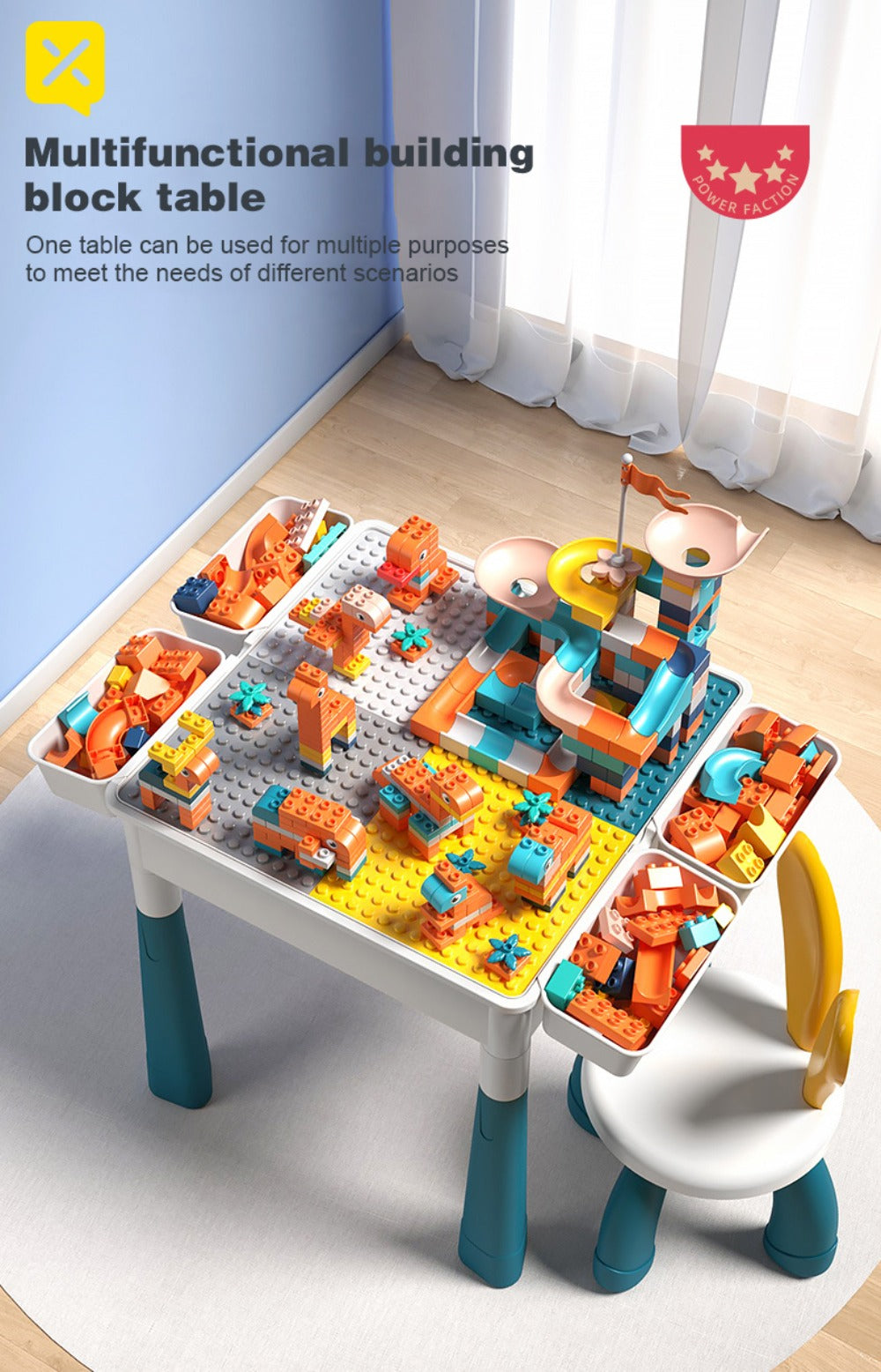 Kids Activity Table Building Blocks LEGO Compatible Play Table for Toddlers, Durable ABS Plastic Space-Saving Corner Design —