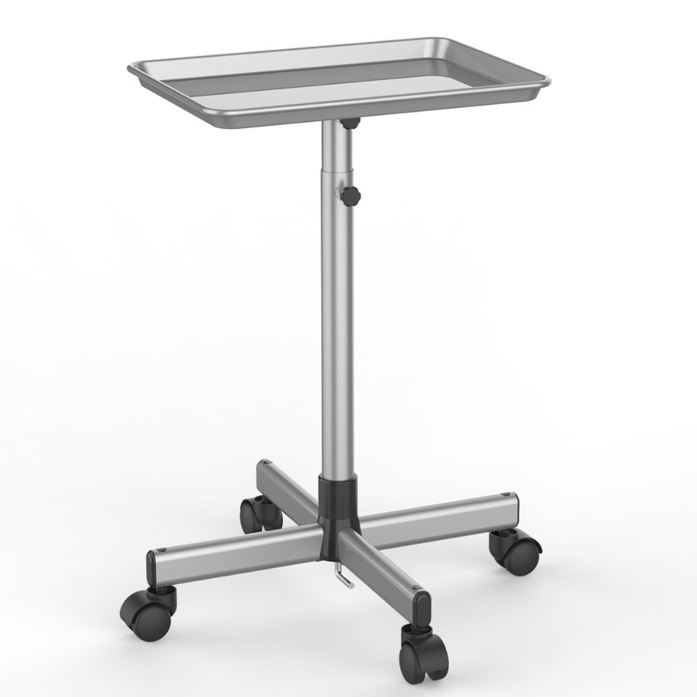 Salon Rolling Tray Trolley on Wheels Height Adjustable 30"-42" – Silver Mobile Salon Cart for Nail Tech, Esthetician, Barber 