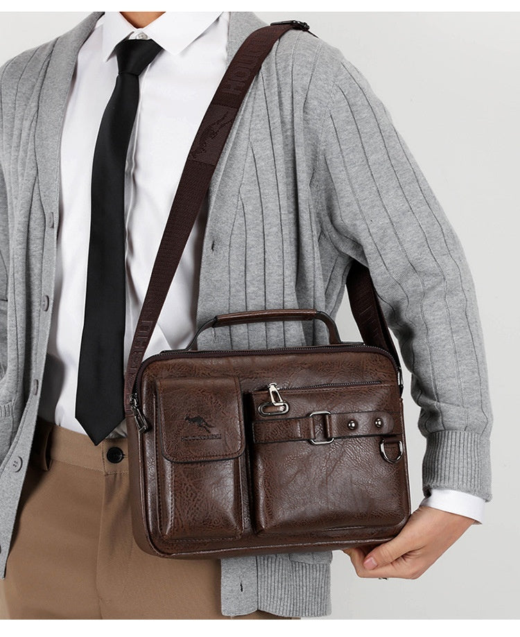 Men's Large Capacity PU Shoulder Bag Retro Business Style