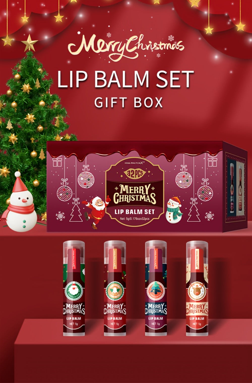MISS FACTOR 32-Piece Lip Balm Set with Individually Capped Tubes in Red Christmas Gift Box — image 11