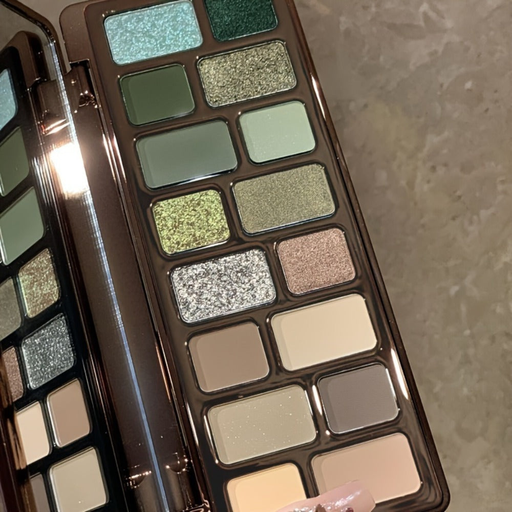 Eyeshadow Palette 16-Shade Brown and Green Compact with Matte, Shimmer and Glitter Finish Mix — image 15