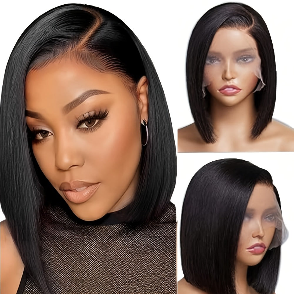Lace Front Bob Wig Human Hair T Part 13x4 Pre-Plucked 180% Density Straight Side Part Natural, for Home, Travel and Salon Hai
