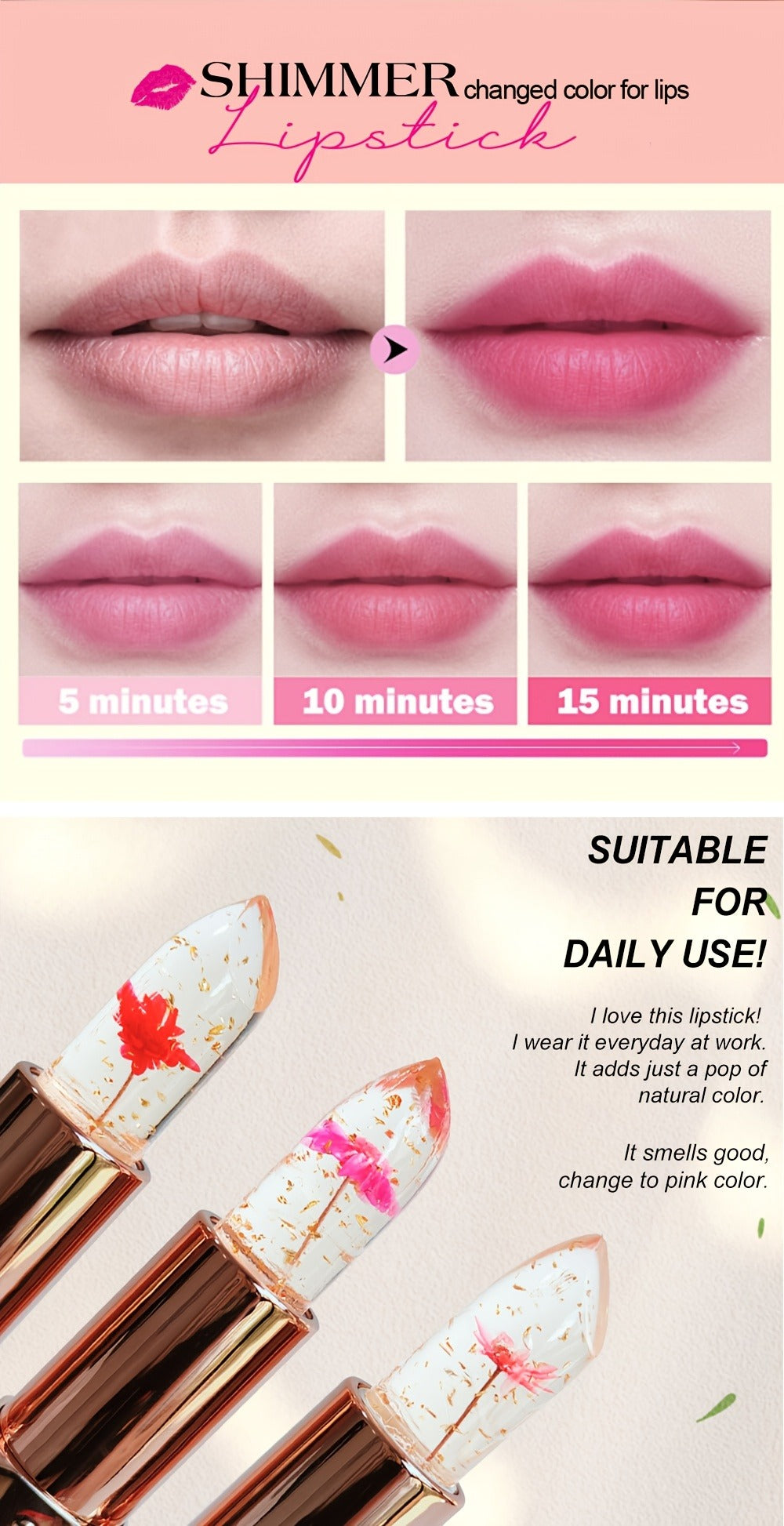 Flower Shaped pH Lip Balm Set 6pcs Individually Wrapped – Color Changing Transparent to Pink Tint, 6 Flavors Deep Moisturizin