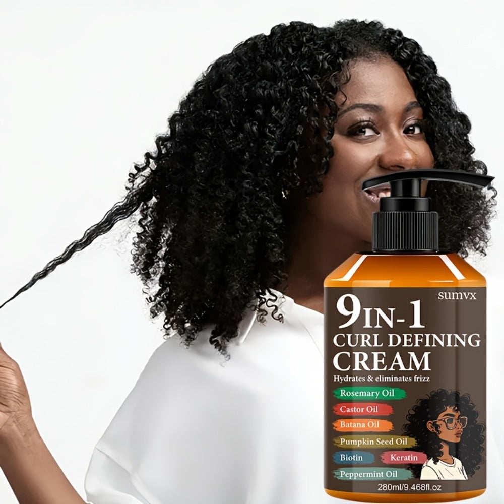 280ml 9-in-1 Curl Defining Cream in Pump Bottle with Pictured Botanical Ingredient Blend for Wavy Hair — image 5
