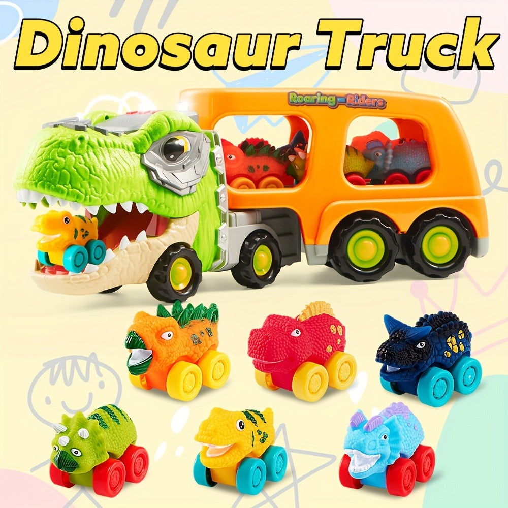 T-Rex Carrier Truck Toy with 6 Mini Rubber Dinosaur Cars LED Lights with the Listed Color, Size or Set Options for Everyday U