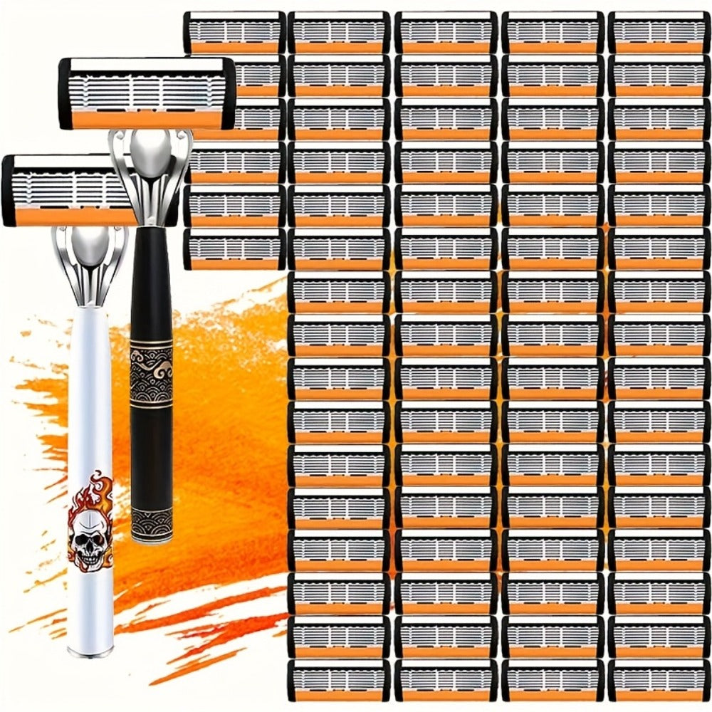 Beard Razor for Men 6-Layer Stainless Steel Blades Premium Metal Handle 36 Replaceable Blades – Mustache Grooming Shaver Ultr
