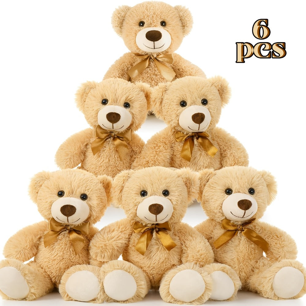 Stuffed Animal Mini Teddy Bear Set of Six in Khaki Beige for Party Favors and Classroom Prizes — image 1