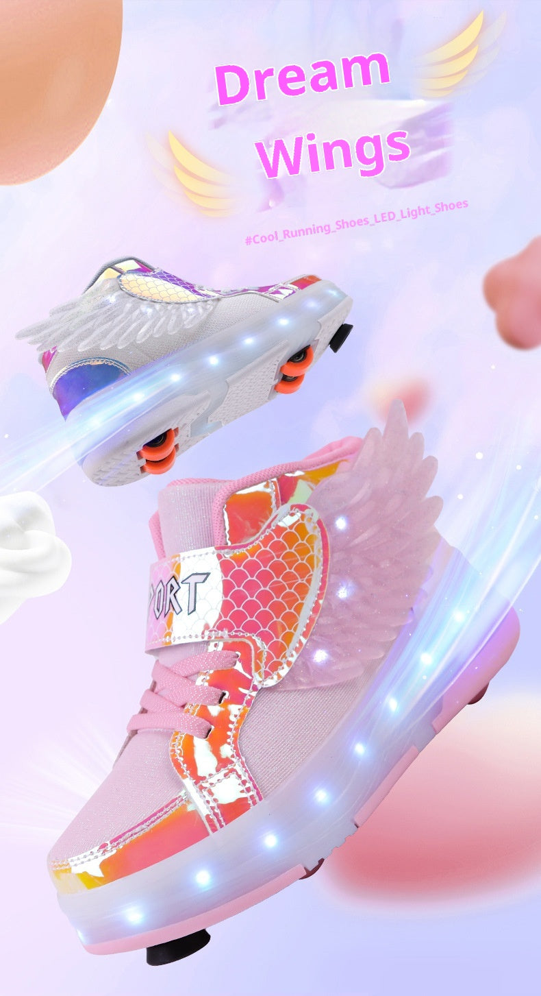 Children's Double-wheel Deformed Wings LED Luminous Rollerskate