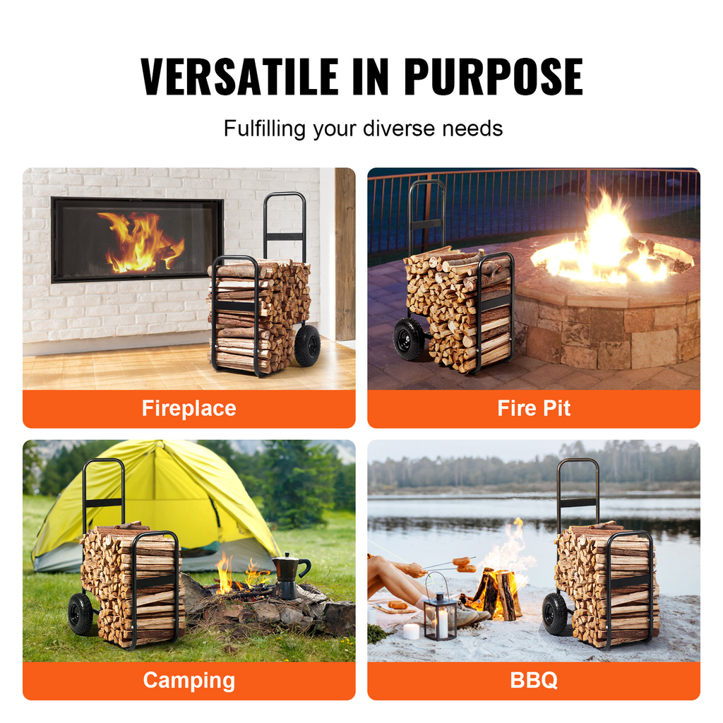 Firewood Log Cart, Carbon Steel Wood Carrier with Pneumatic Rubber Wheels for Garden, Patio and Yard Use — image 9