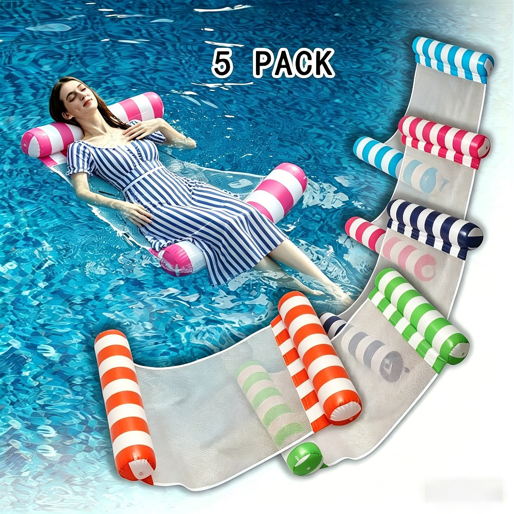 Striped Mesh Pool Float Hammock Set with Five- or Eight-Pack Colorful Options for Seated or Reclined Pool Use — image 15