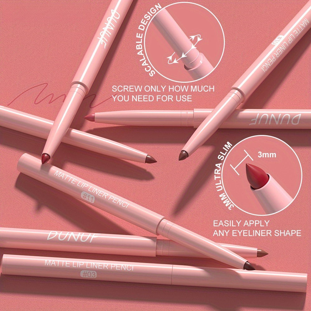 Waterproof Lip Liner Set 12 Pcs 2-in-1 Matte Lipstick Pencil Long Lasting Rich Pigment Smooth Glide Lip Color Kit Nude to Bol
