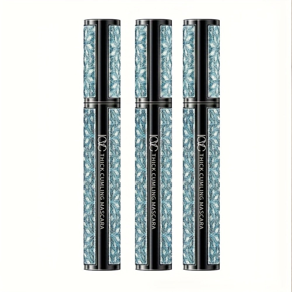Black Mascara Three-Piece Set in Tall Silver Crystal-Pattern Tubes with Straight Black Bristle Wands — image 4