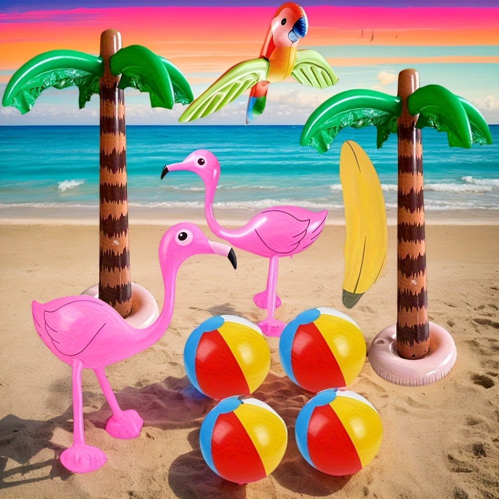 Hawaiian Luau Inflatable Party Decorations 10-Piece Set – 2 Palm Trees, 2 Flamingos, 4 Beach Balls, Parrot & Banana — image 7