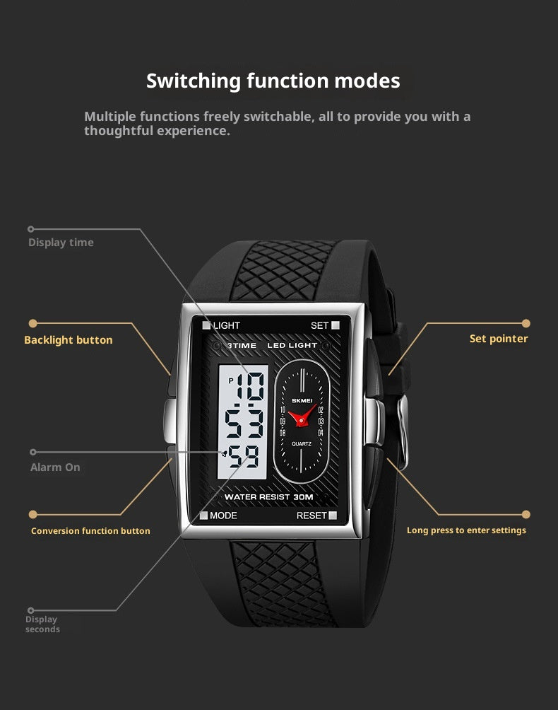 Simple Student Youth Fashion Trend Double Display Multi-functional Sports Waterproof Electronic Watch